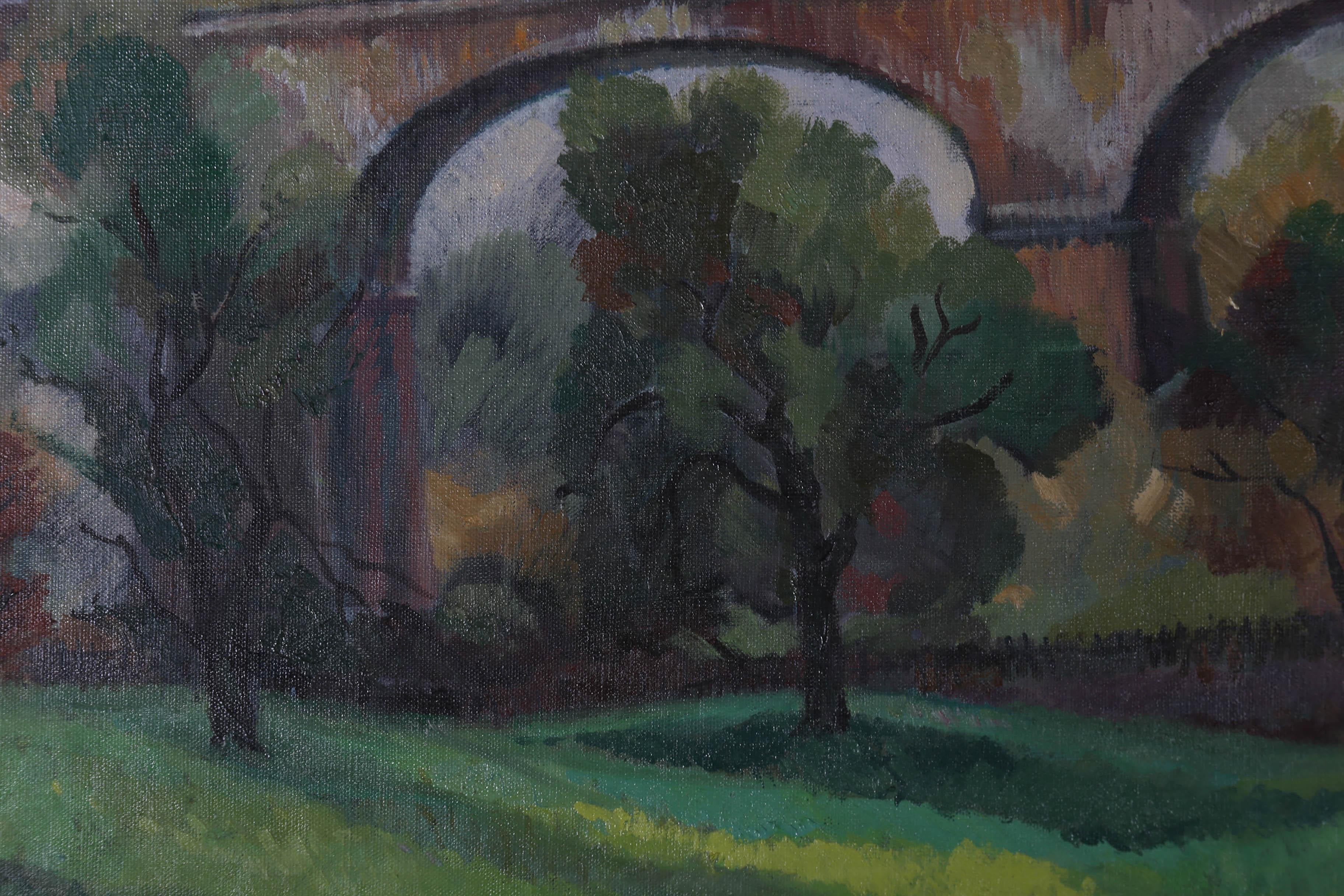 Hall  - Mid 20th Century Oil, View of the Viaduct For Sale 4
