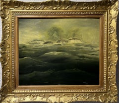Original Vintage Oil painting on canvas panel, seascape, signed Hall, Gold Frame
