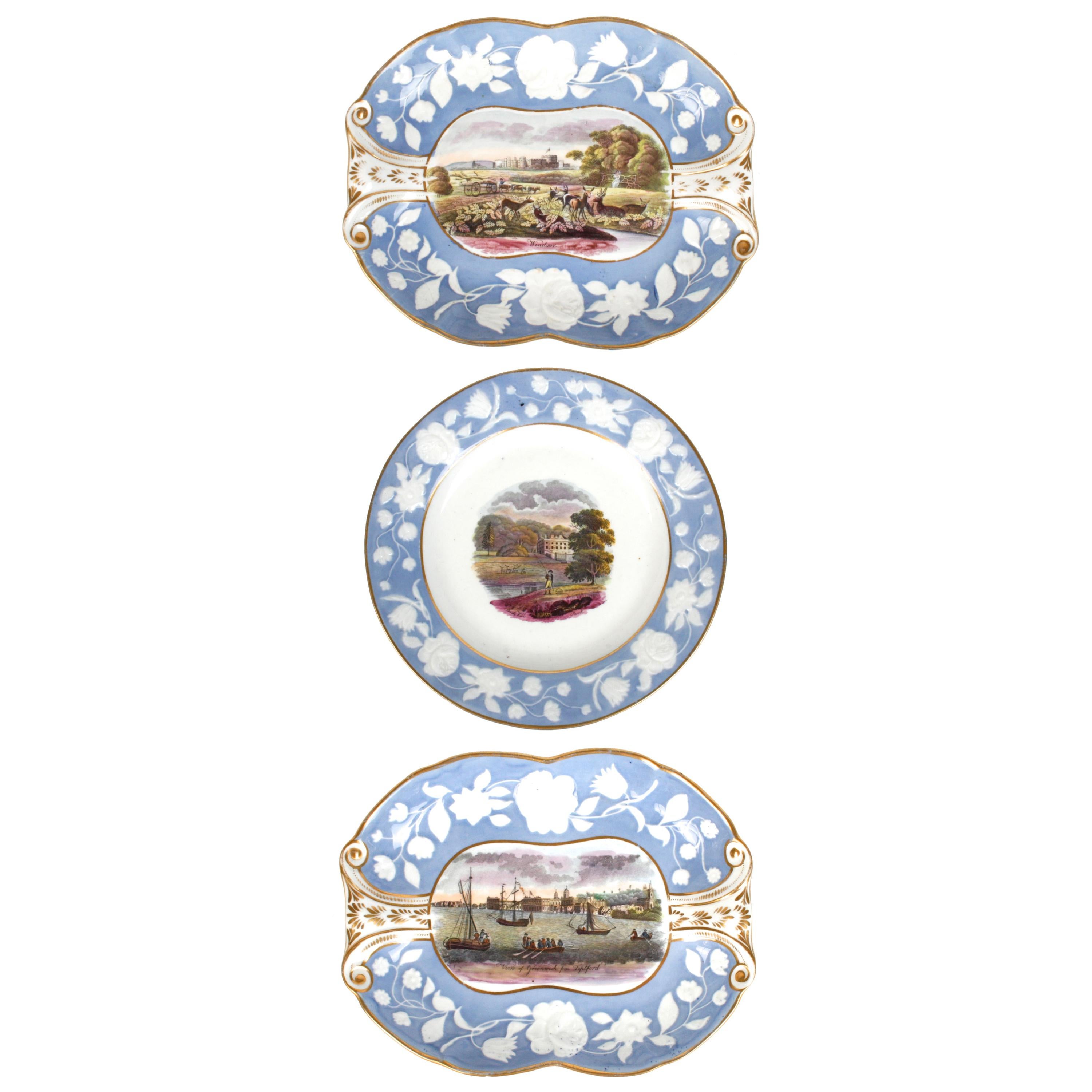 Hall Pâte-Sur-Pâte Serving Pieces with British Scenery, circa 1800 For Sale