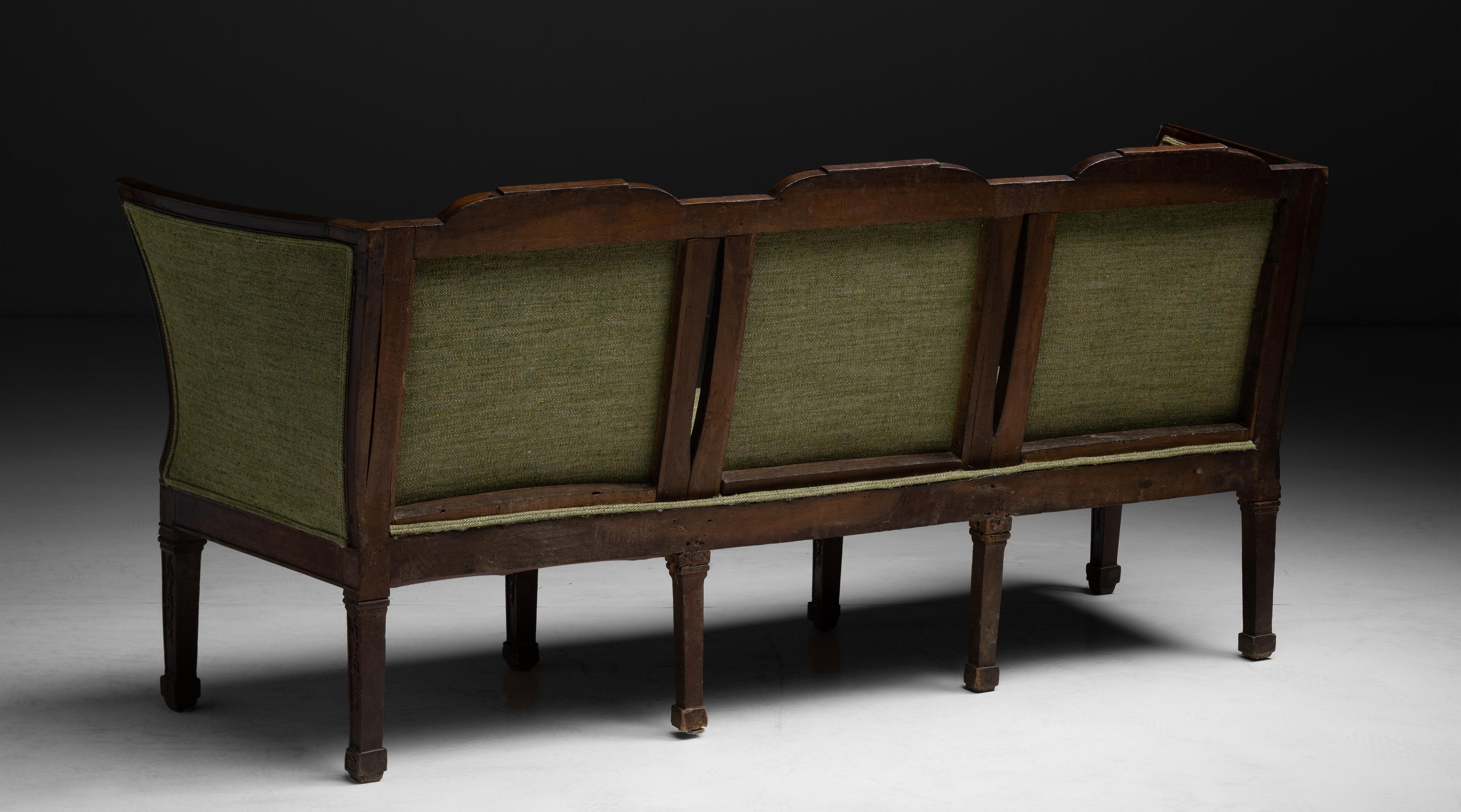 French Hall Sofa in Linen Wool Blend, France, circa 1840