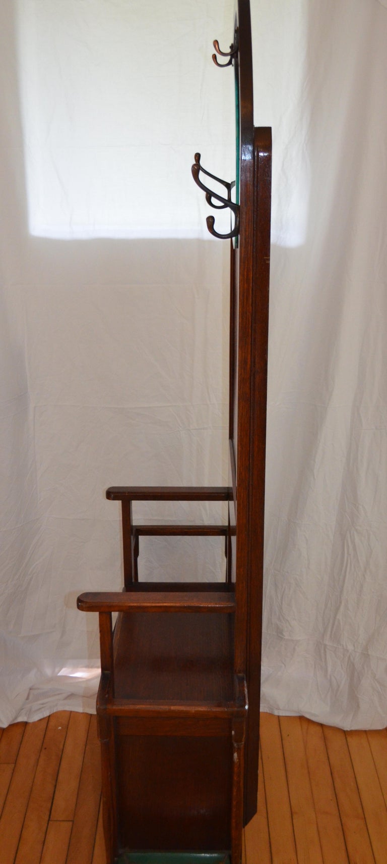 Hall Tree Coat Stand with Mirror, Antique Oak, Hallway Rack at 1stdibs