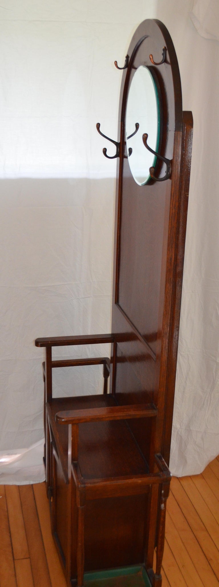 Hall Tree Coat Stand with Mirror, Antique Oak, Hallway Rack at 1stdibs