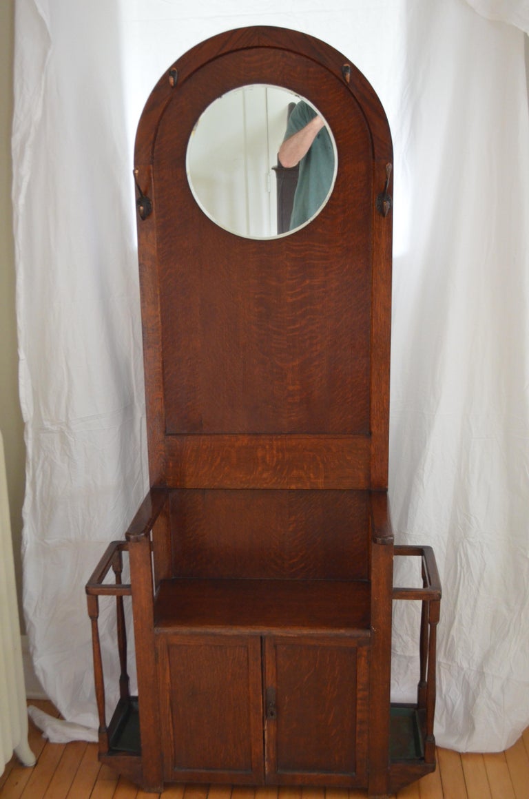 Hall Tree Coat Stand With Mirror Antique Oak Hallway Rack