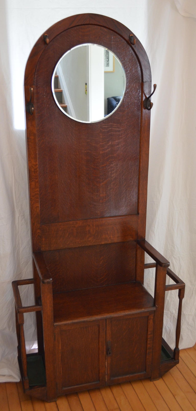 Hall Tree Coat Stand with Mirror, Antique Oak, Hallway Rack at 1stdibs