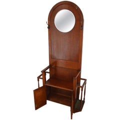 Hall Tree Coat Stand with Mirror, Antique Oak, Hallway Rack