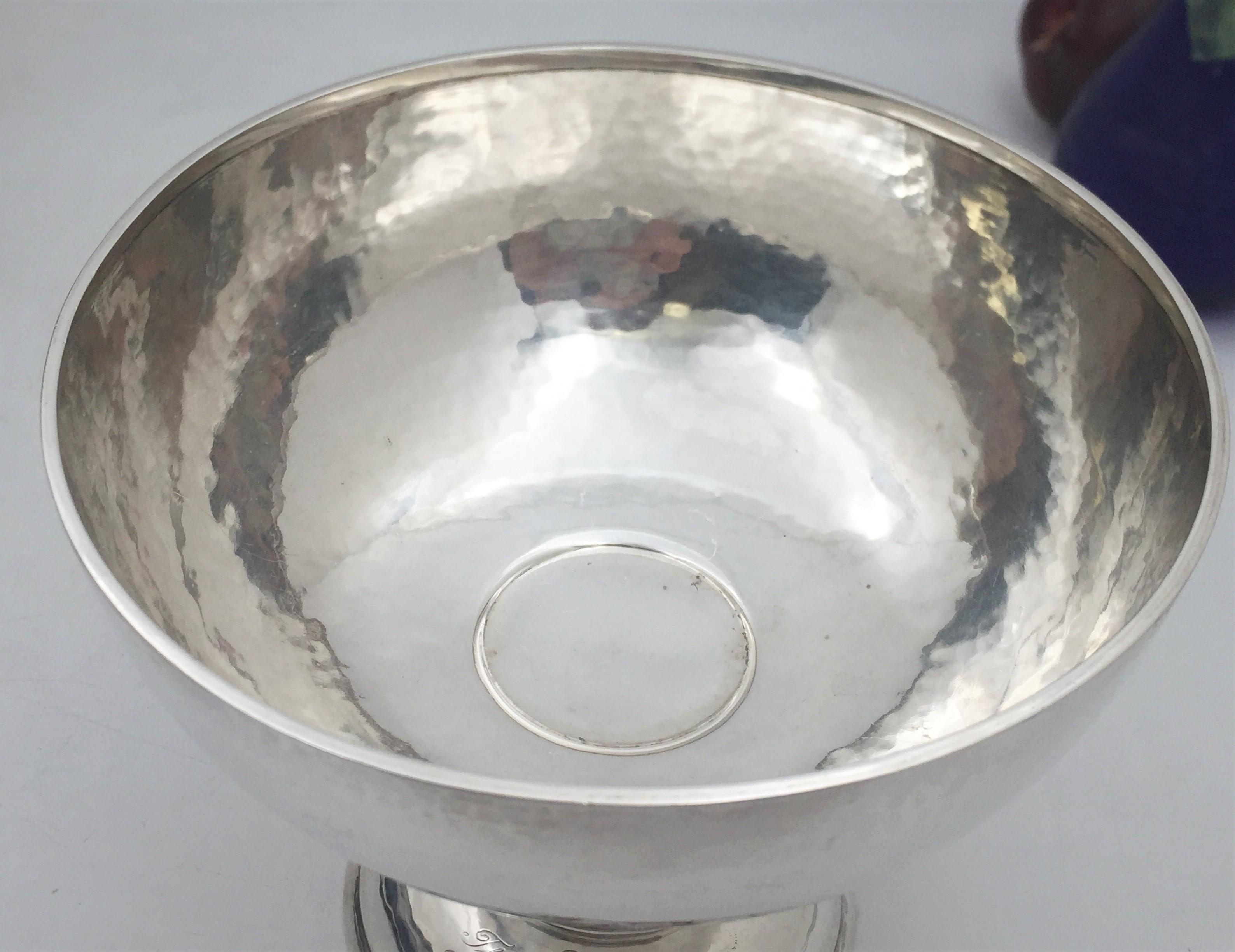 Hallberg Swedish Silver 1919 Art Nouveau Hand Hammered Compote Bowl In Good Condition For Sale In New York, NY