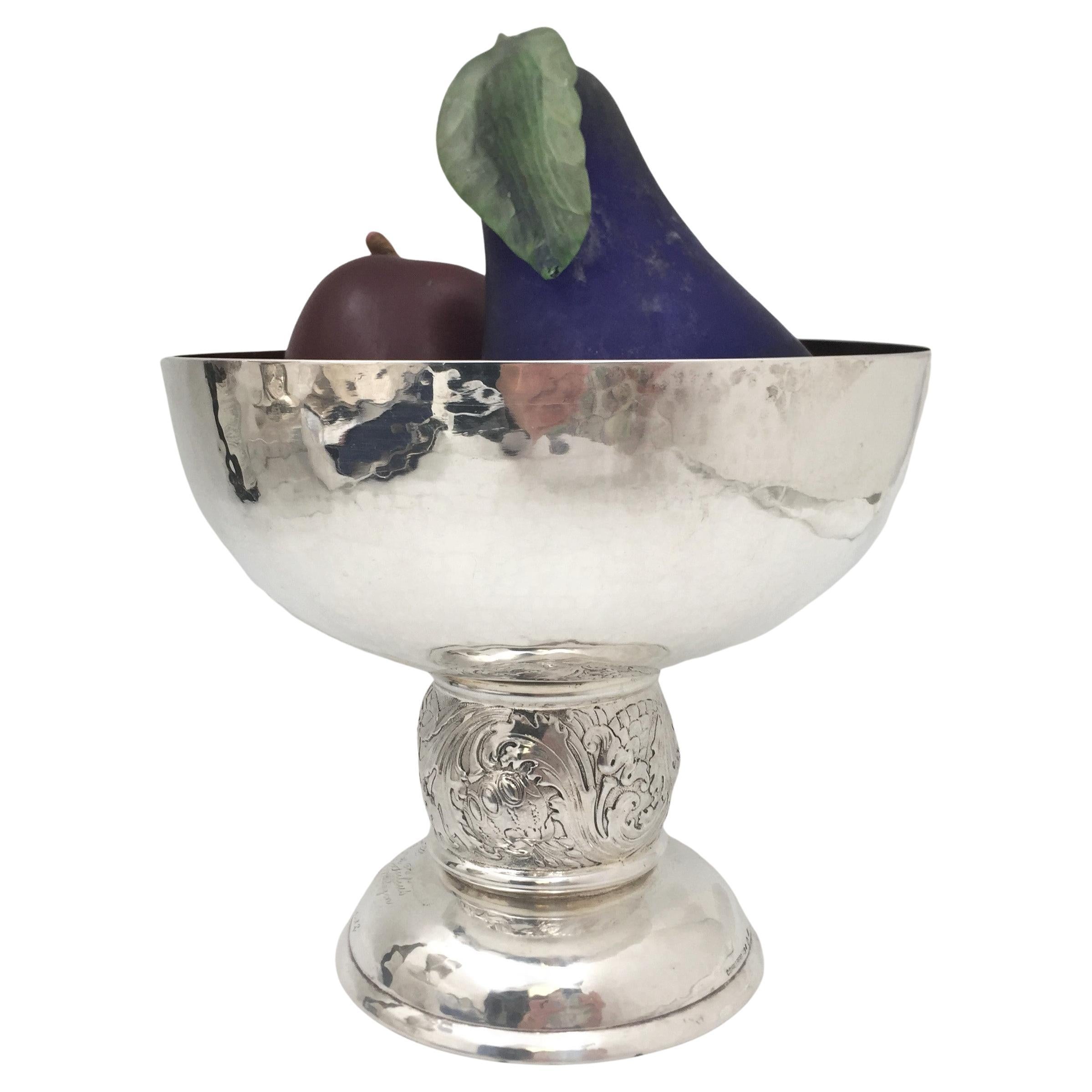Hallberg Swedish Silver 1919 Art Nouveau Hand Hammered Compote Bowl For Sale