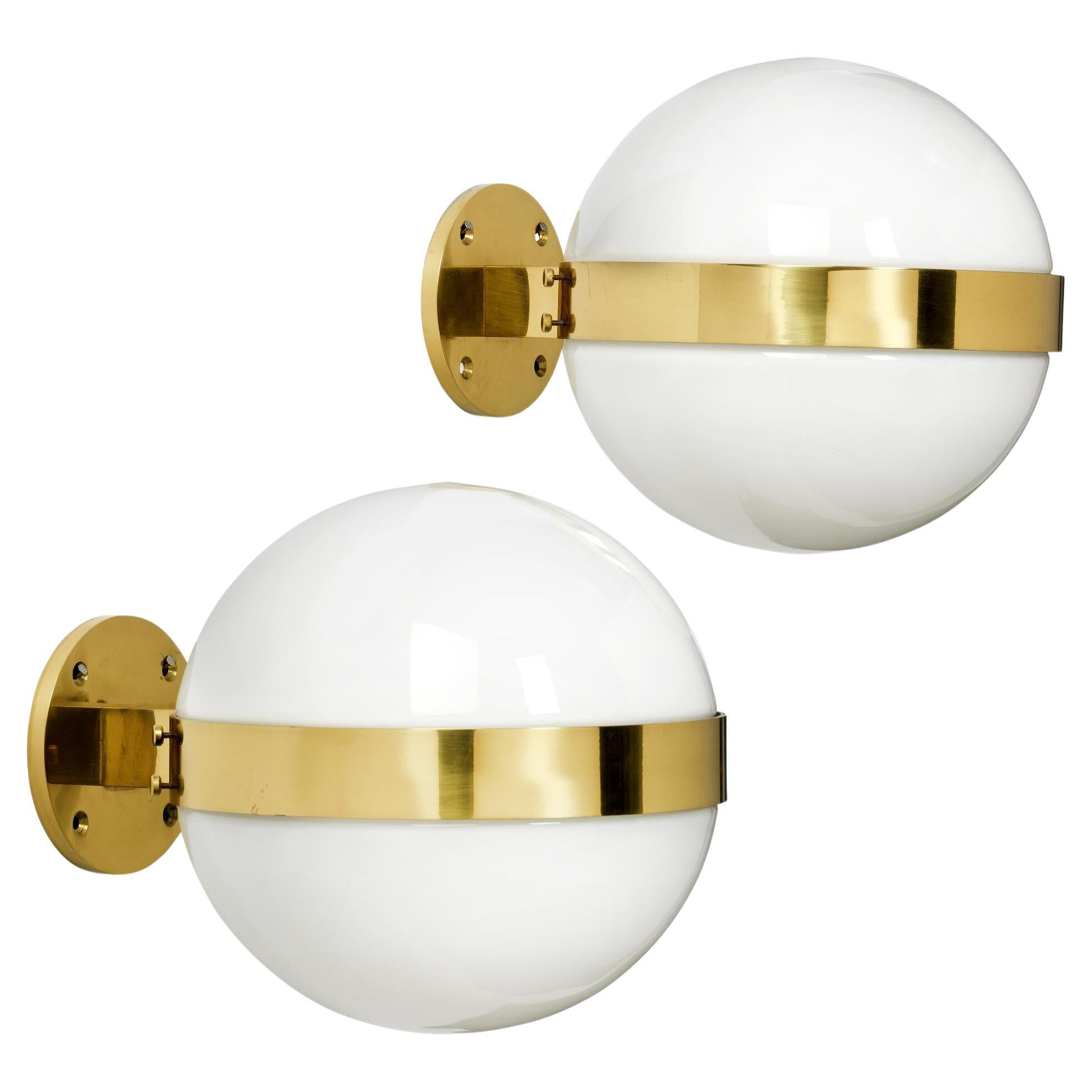 Halldor Gunnløgsson, Large Mid-Century Modern Wall Lamps Brass and Opaline Glass For Sale