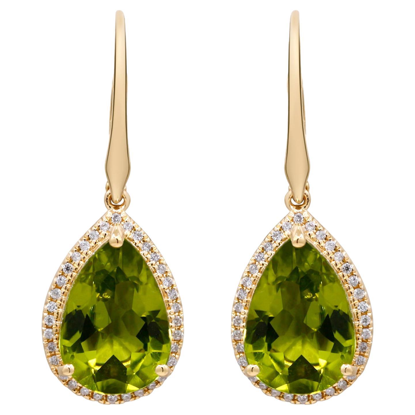 Halle 14K Yellow Gold Pear-Cut Peridot Earring For Sale