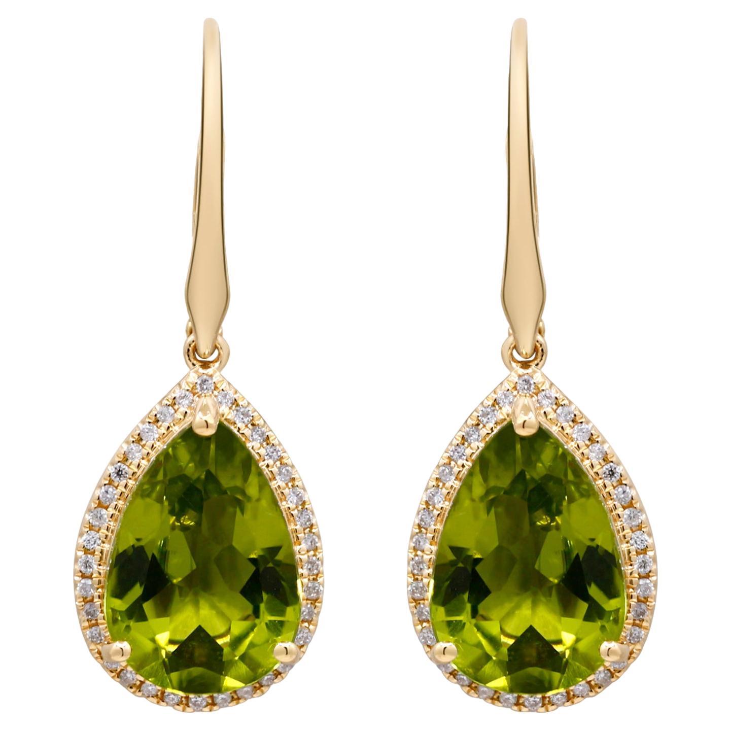 14 Karat Gelbgold Peridot-Ohrring mit Birnenschliff