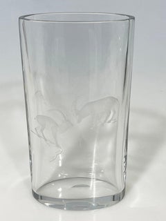 Hallet, Delvenne for Val Saint Lambert crystal vase with the animal Ibex, signed