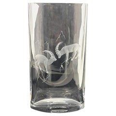 Hallet, Delvenne per Val Saint Lambert vaso di cristallo con animale Stambecco, firmato