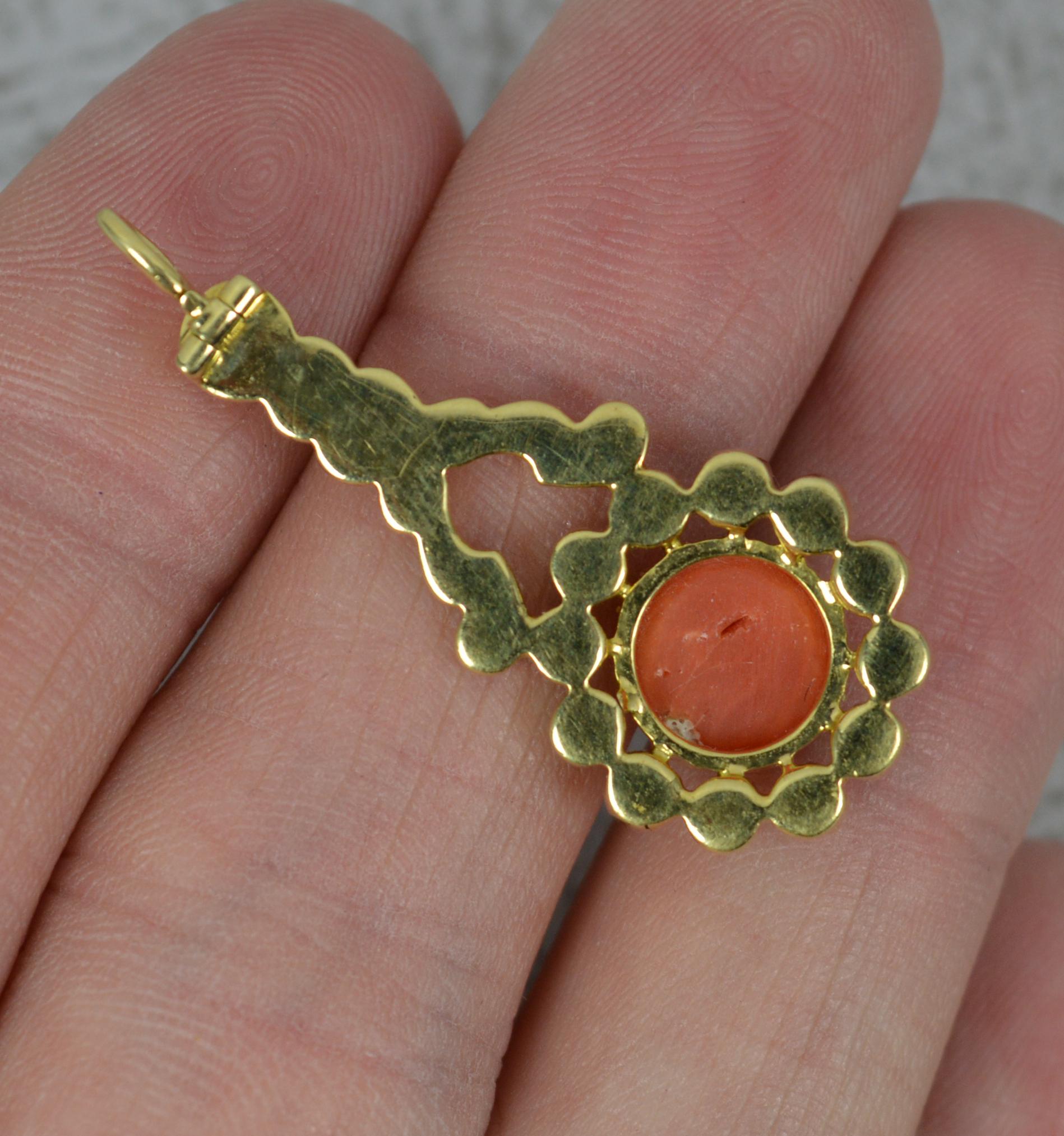 Round Cut Halleys Comet 18ct Gold Coral and Seed Pearl Pendant