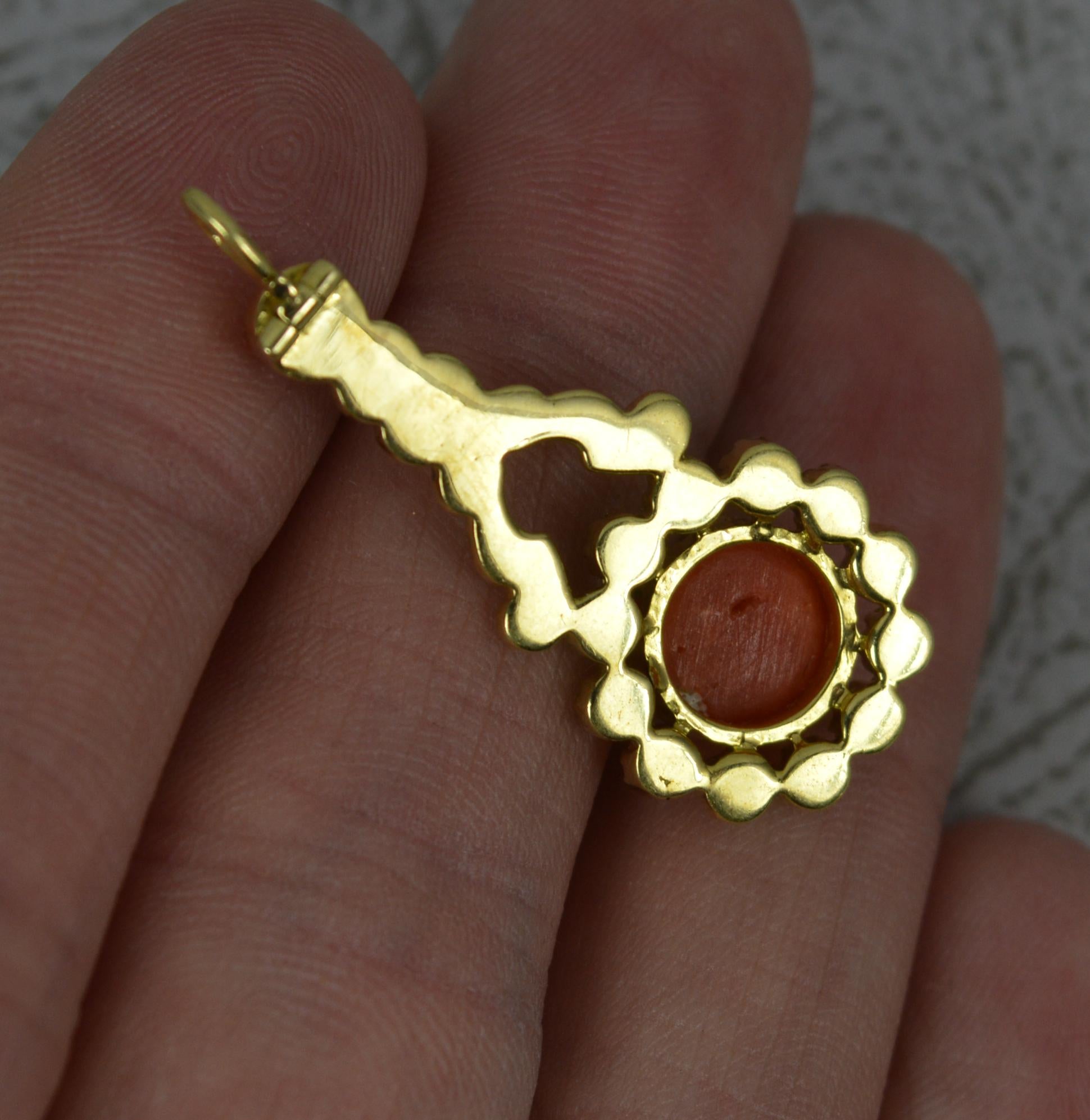 Halleys Comet 18ct Gold Coral and Seed Pearl Pendant In Excellent Condition In St Helens, GB