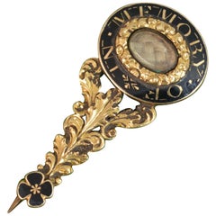 Halley's Comet Mourning in Memory of Brooch Enamel 15 Carat Gold