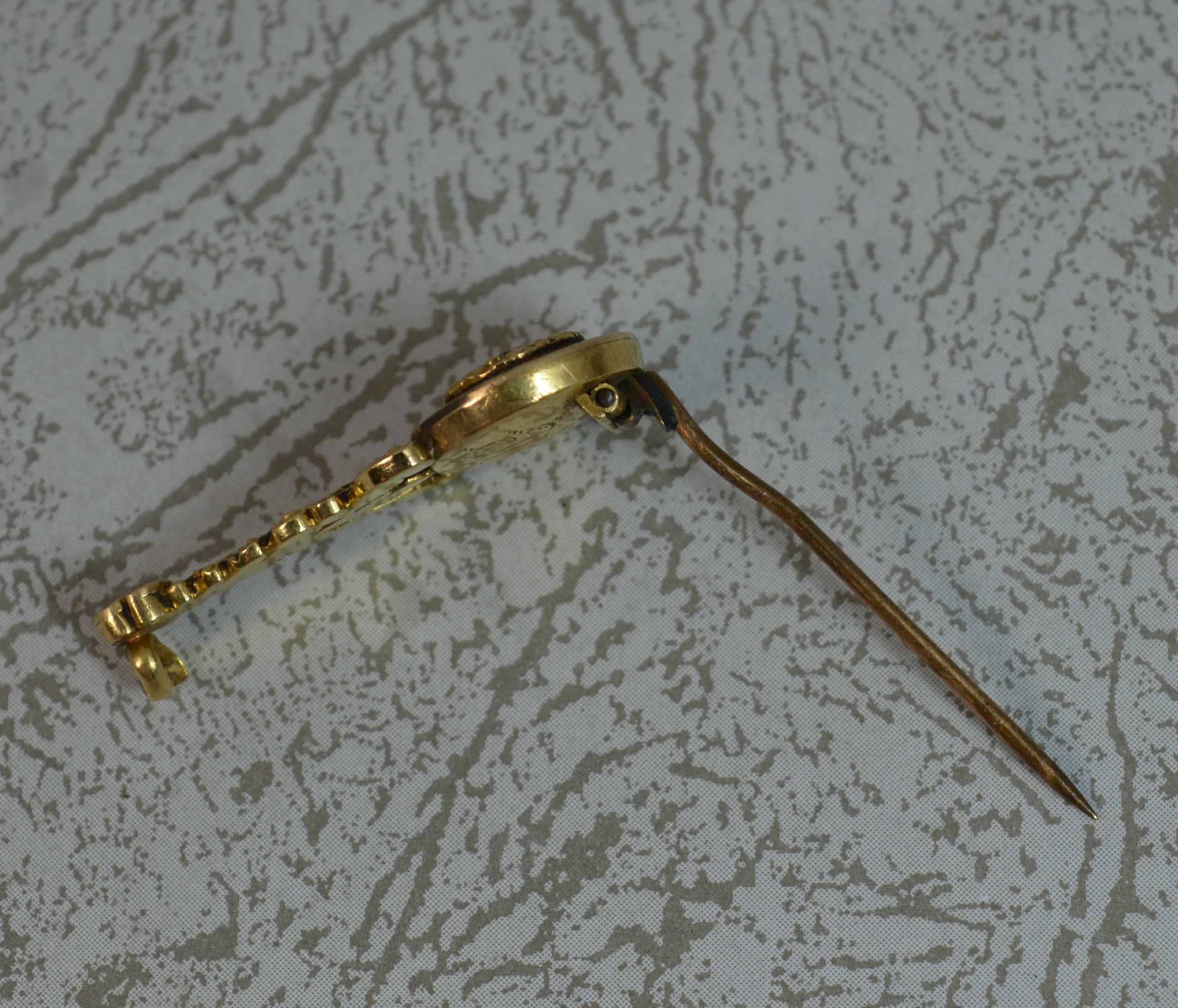 Women's or Men's Halley's Comet Mourning in Memory of Brooch Enamel 15 Carat Gold For Sale