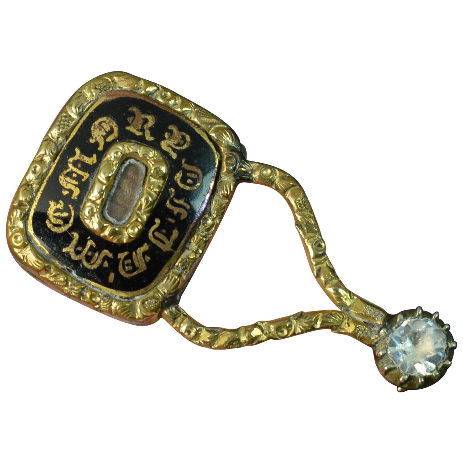 Halley's Comet Mourning in Memory of Enamel Gold Filled Brooch For Sale