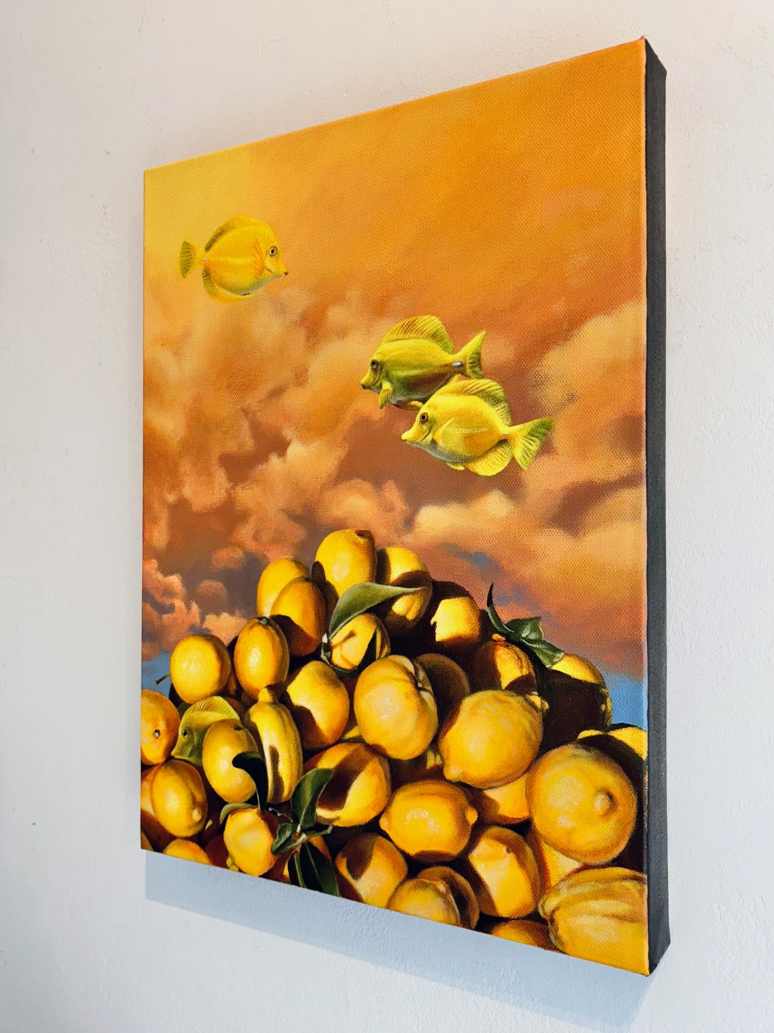 Lemon Tang-Original citrus wildlife painting-modern surrealist contemporary art - Painting by Hallie Packard