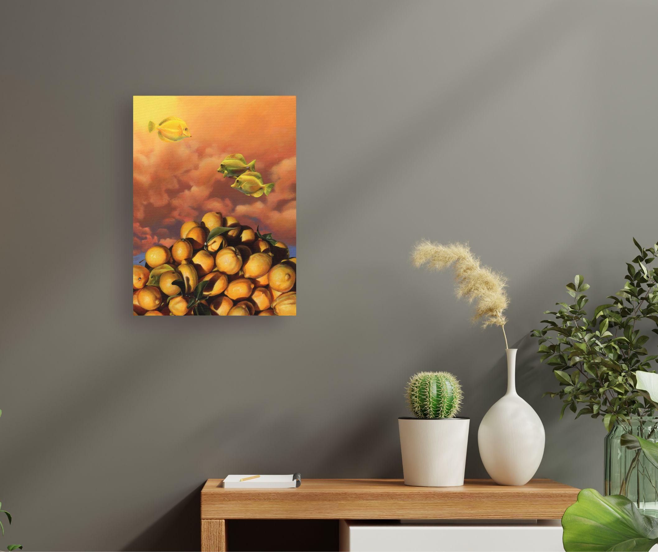 Lemon Tang-Original citrus wildlife painting-modern surrealist contemporary art For Sale 1