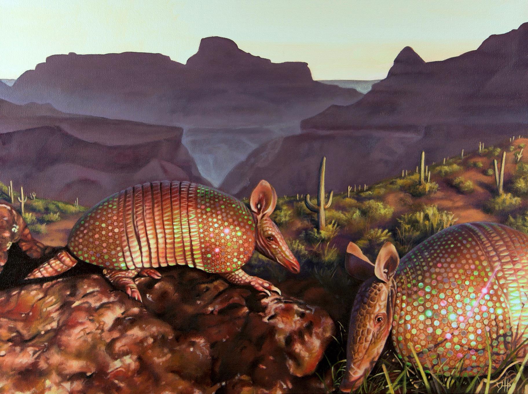Landscape Painting di Hallie Packard - Miraggio - Quadro moderno e surreale originale di animali - arte contemporanea