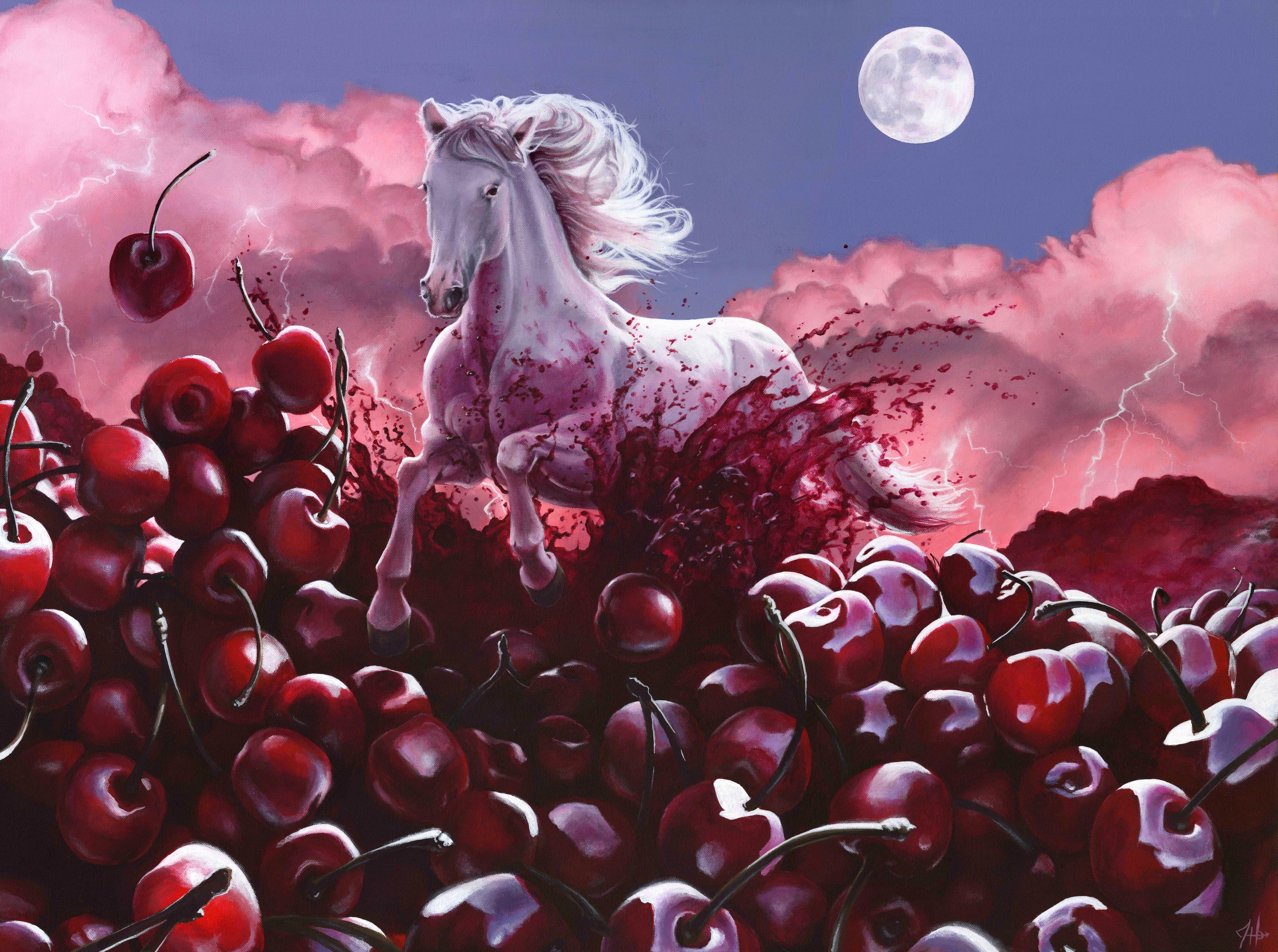 Landscape Painting Hallie Packard - Splash - original surréalisme faune et flore art contemporain - peinture chevaline à vendre