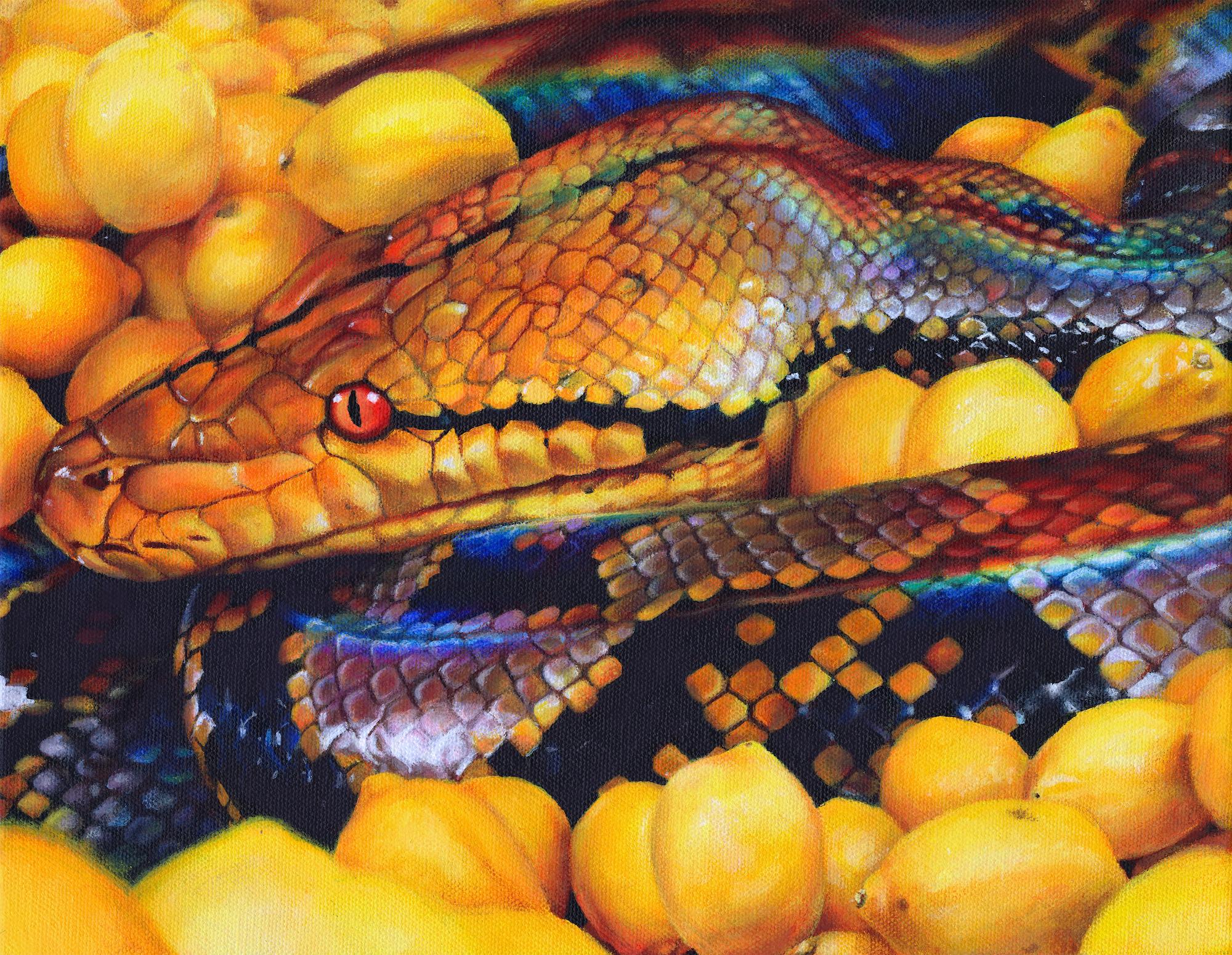 Sssour - Original citrus wildlife painting - modern surrealist contemporary art