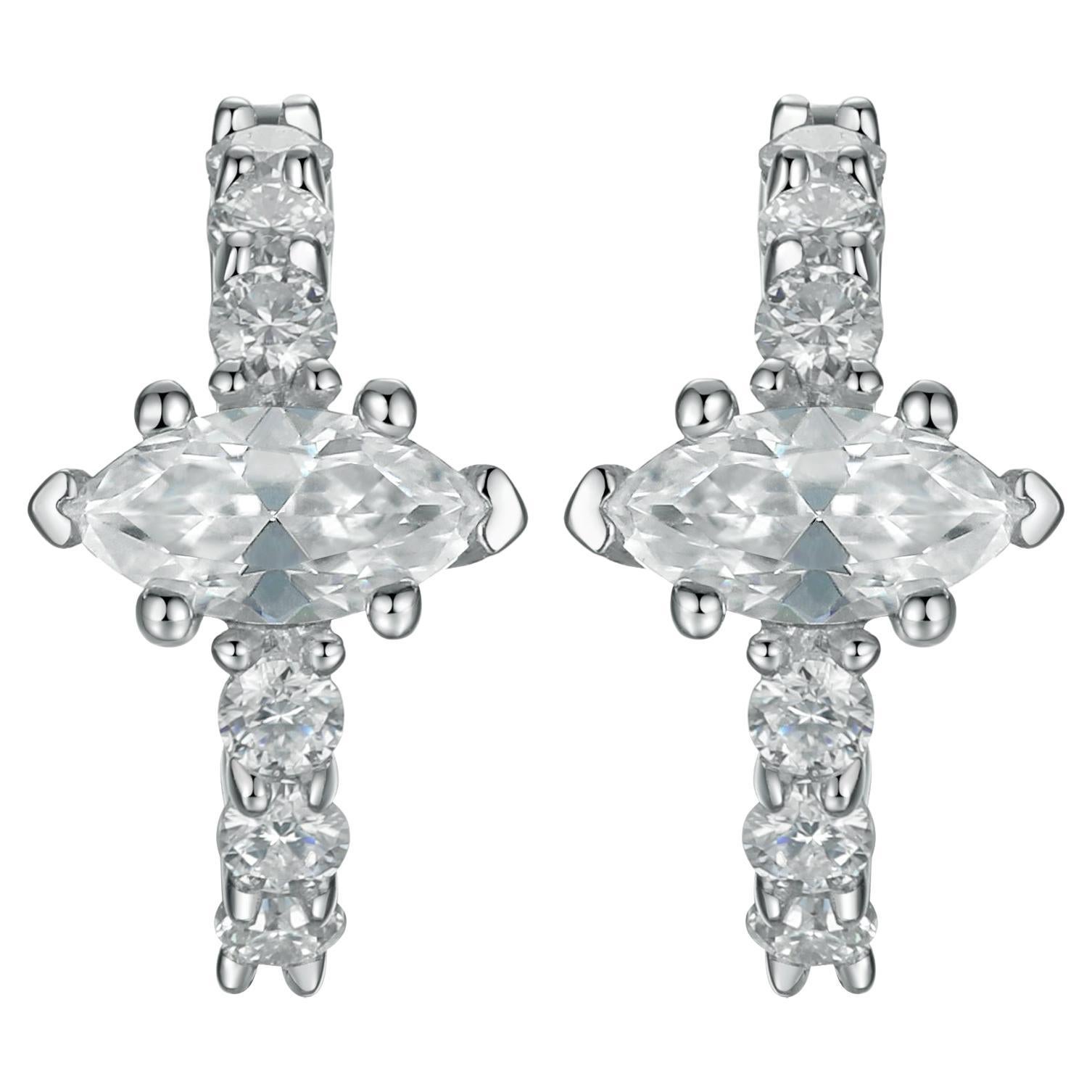 Orecchini Huggie con diamante centrale Marquise coltivato in laboratorio in oro 14K