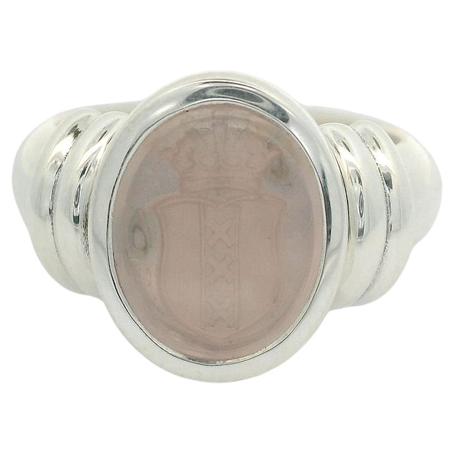 Hallmark Oval Signet Ring, 925/- Silver, Rose Quartz with Engraving