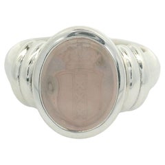 Hallmark Oval Signet Ring, 925/- Silver, Rose Quartz with Engraving