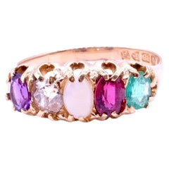 Hallmarked 1842 18K Five Gemstone "Adore" Ring