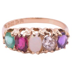 Hallmarked 1842 18K Five Gemstone "Adore" Ring