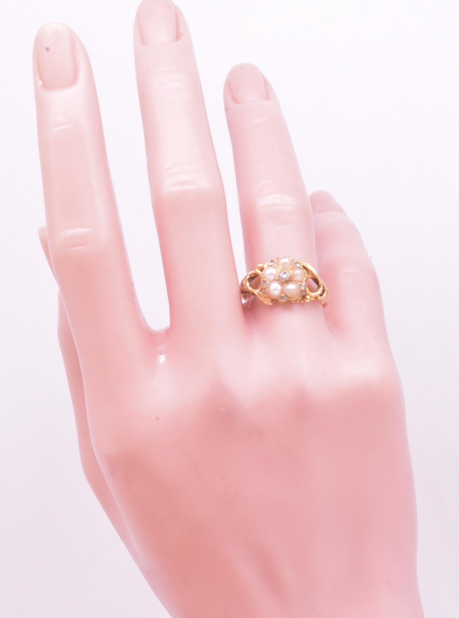 Hallmark 1913 Perle und Diamant Vergissmeinnicht Ring mit Schlangenschultern 8
