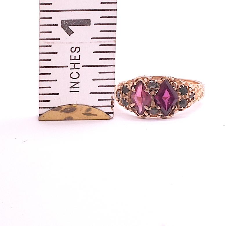 Hallmarked 1865 Garnet and Emerald Multi-Stone Ring 5