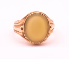 Hallmarked 1870 Oval Translucent Green Agate Signet Ring