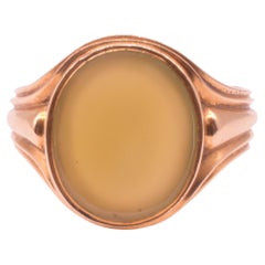 Anello con sigillo in agata verde traslucida ovale con marchio del 1870