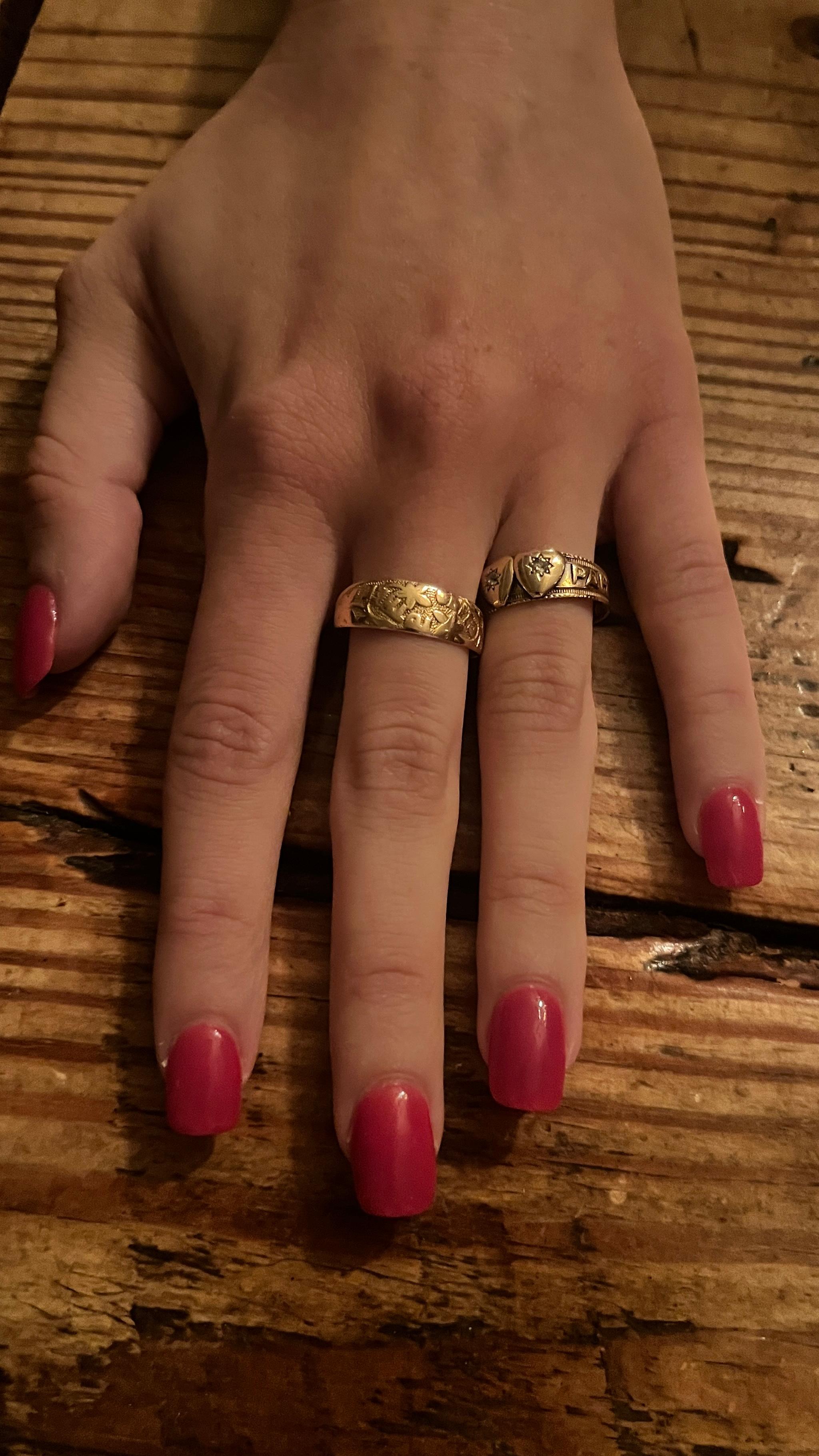 Bague Mizpah à double cœur avec diamants étoilés, poinçonnée en 1892 en vente 3