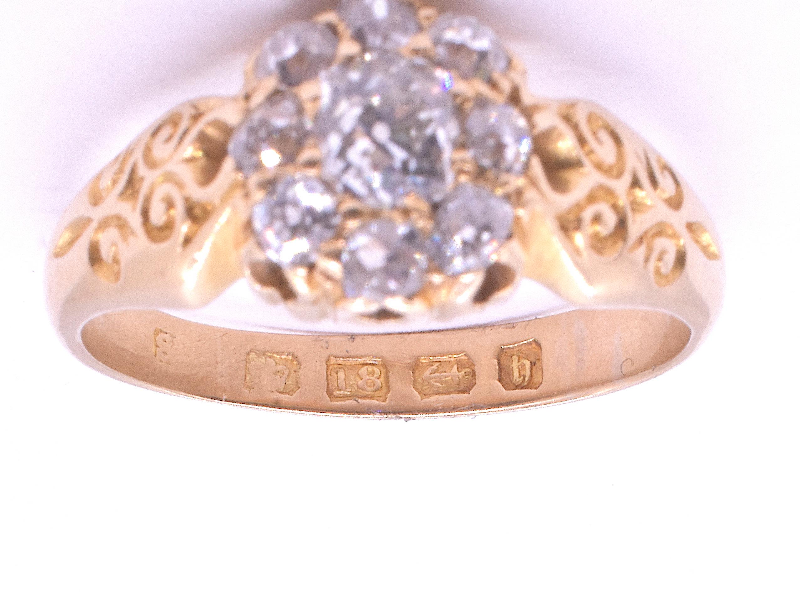 Hallmarked 1892 Victorian Diamond Cluster Ring  7