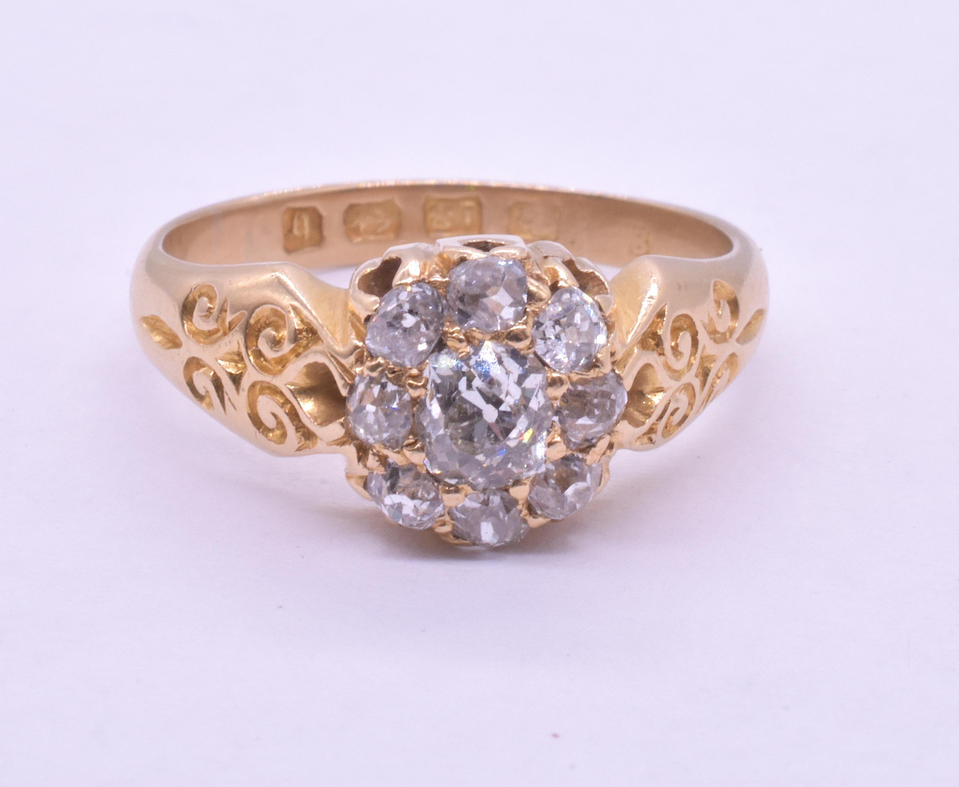 Hallmarked 1892 Victorian Diamond Cluster Ring  9