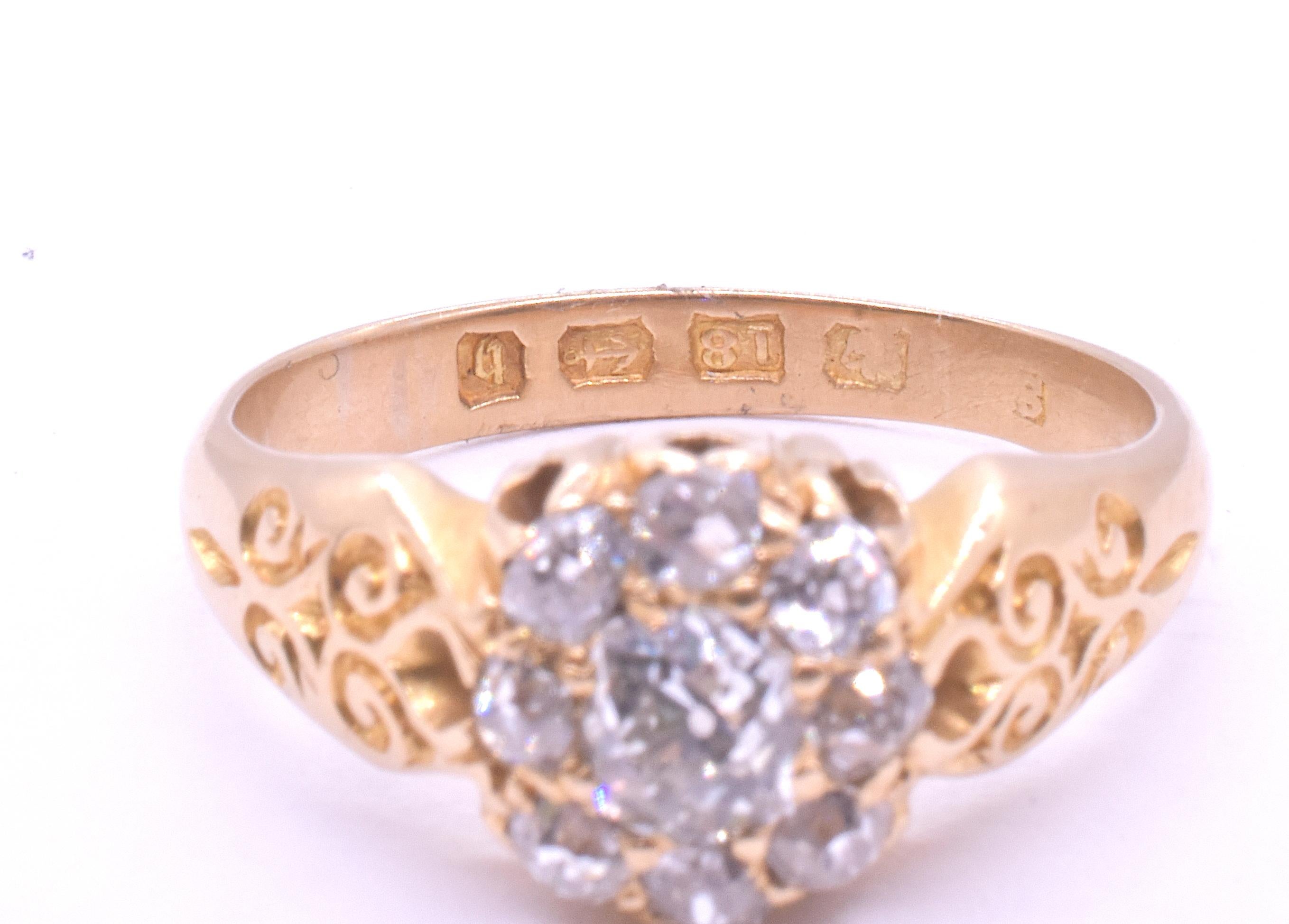 Hallmarked 1892 Victorian Diamond Cluster Ring  In Excellent Condition In Baltimore, MD