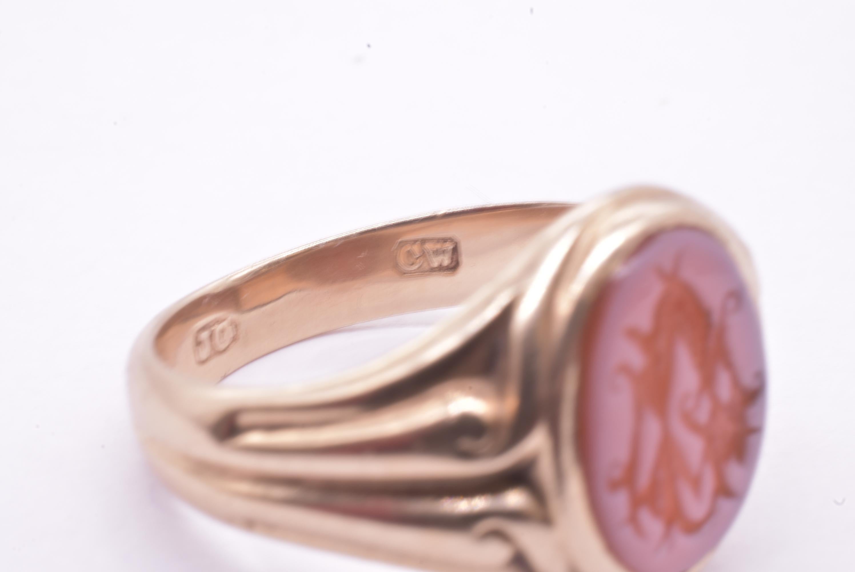 Cabochon Hallmarked 1897 Chester 15K Monogrammed Carnelian Signet Ring