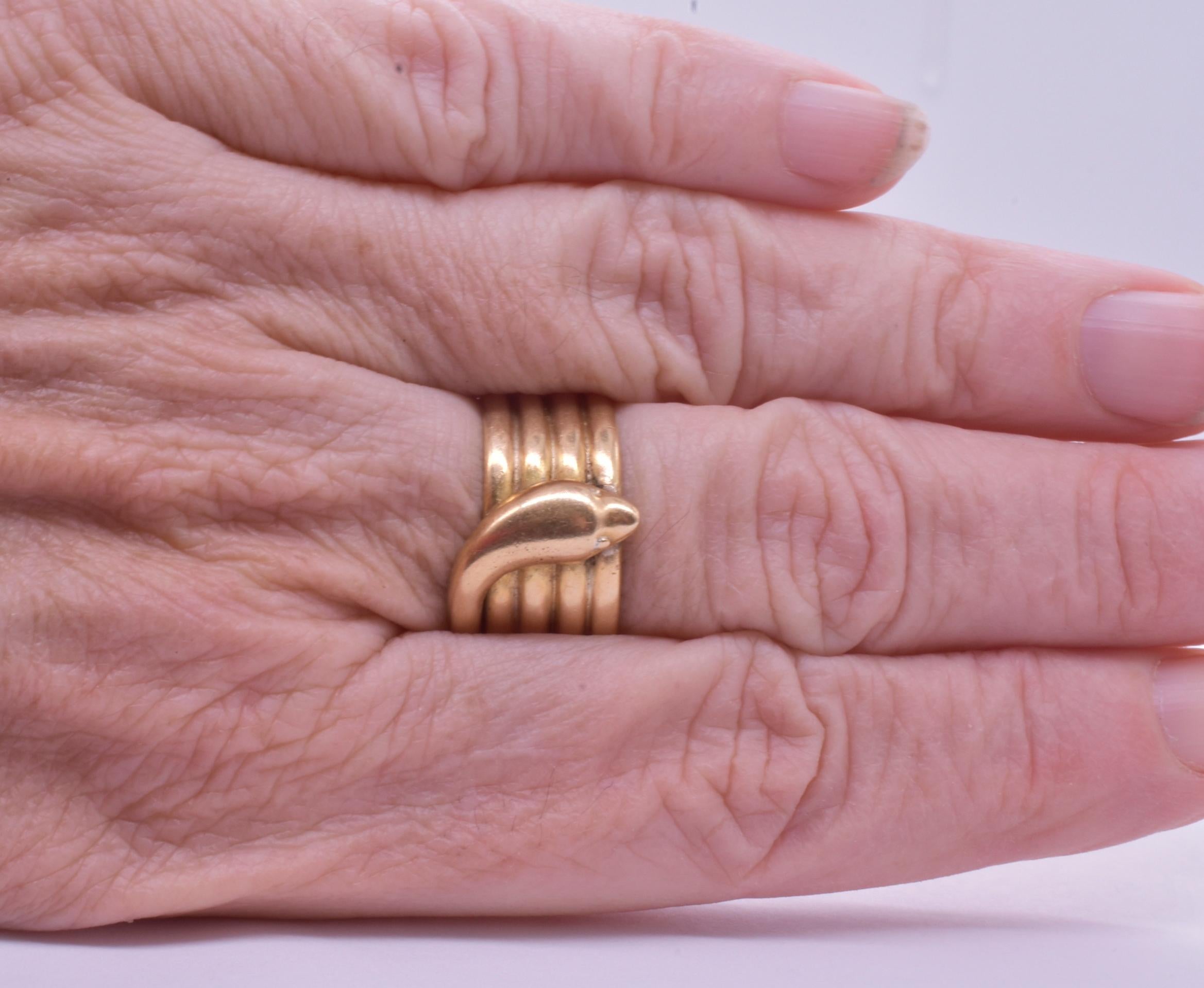 Femenino o masculino Anillo de cinco serpientes en espiral con sello de calidad de 1902