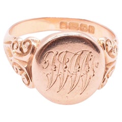 Anello con sigillo in oro ornato del 1907 con iniziali Monogram, marchiato 1907