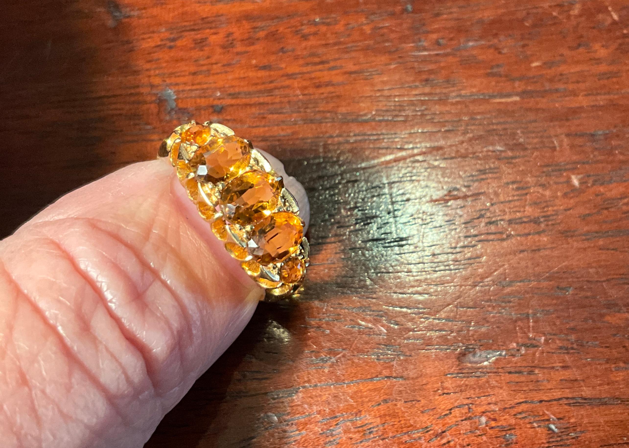 Anello a cinque pietre di citrino con marchio 1907 Birmingham 18K in vendita 8