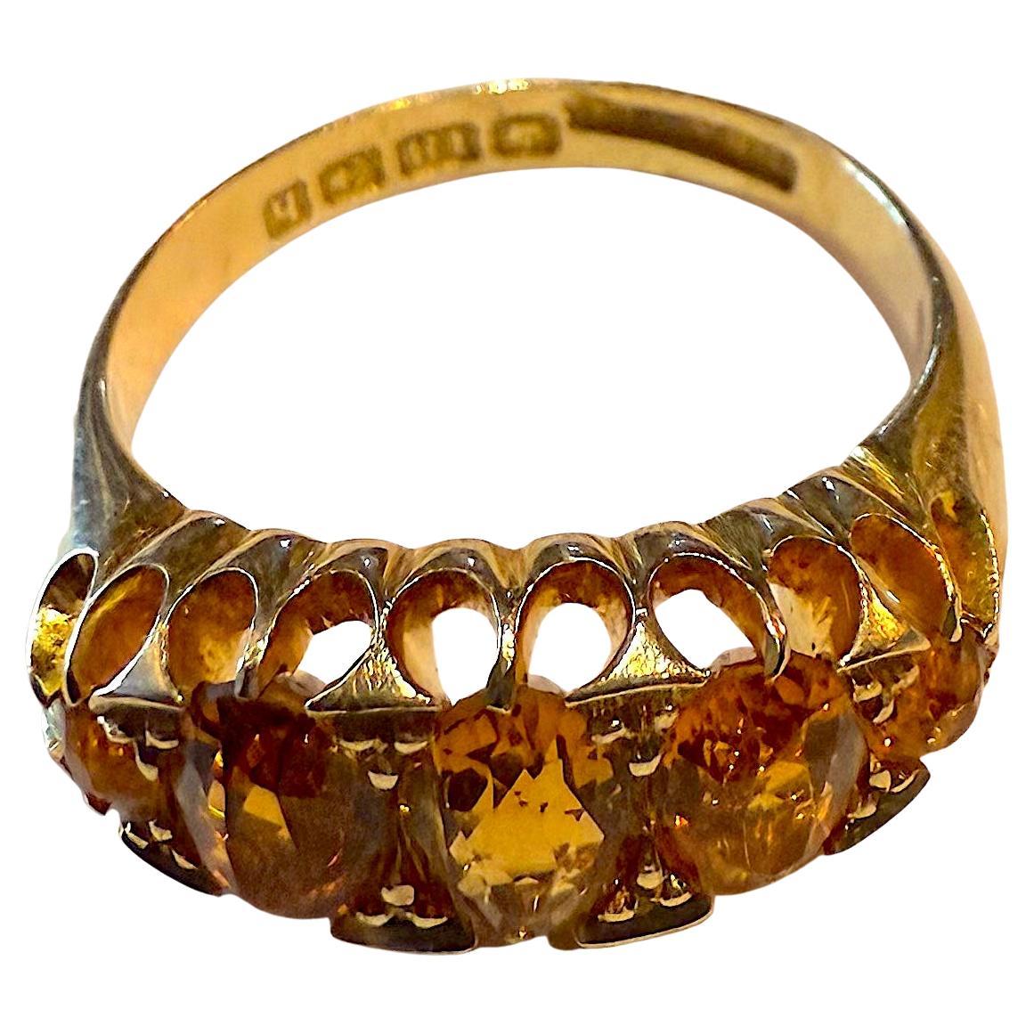 Hallmarked 1907 Birmingham 18K Five Stone Citrine Ring