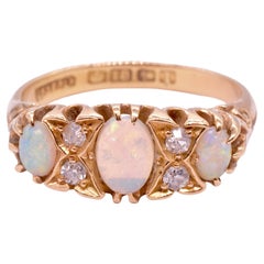 Hallmarked 1910 Late Victorian Opal and Diamond 7 Stone Ring
