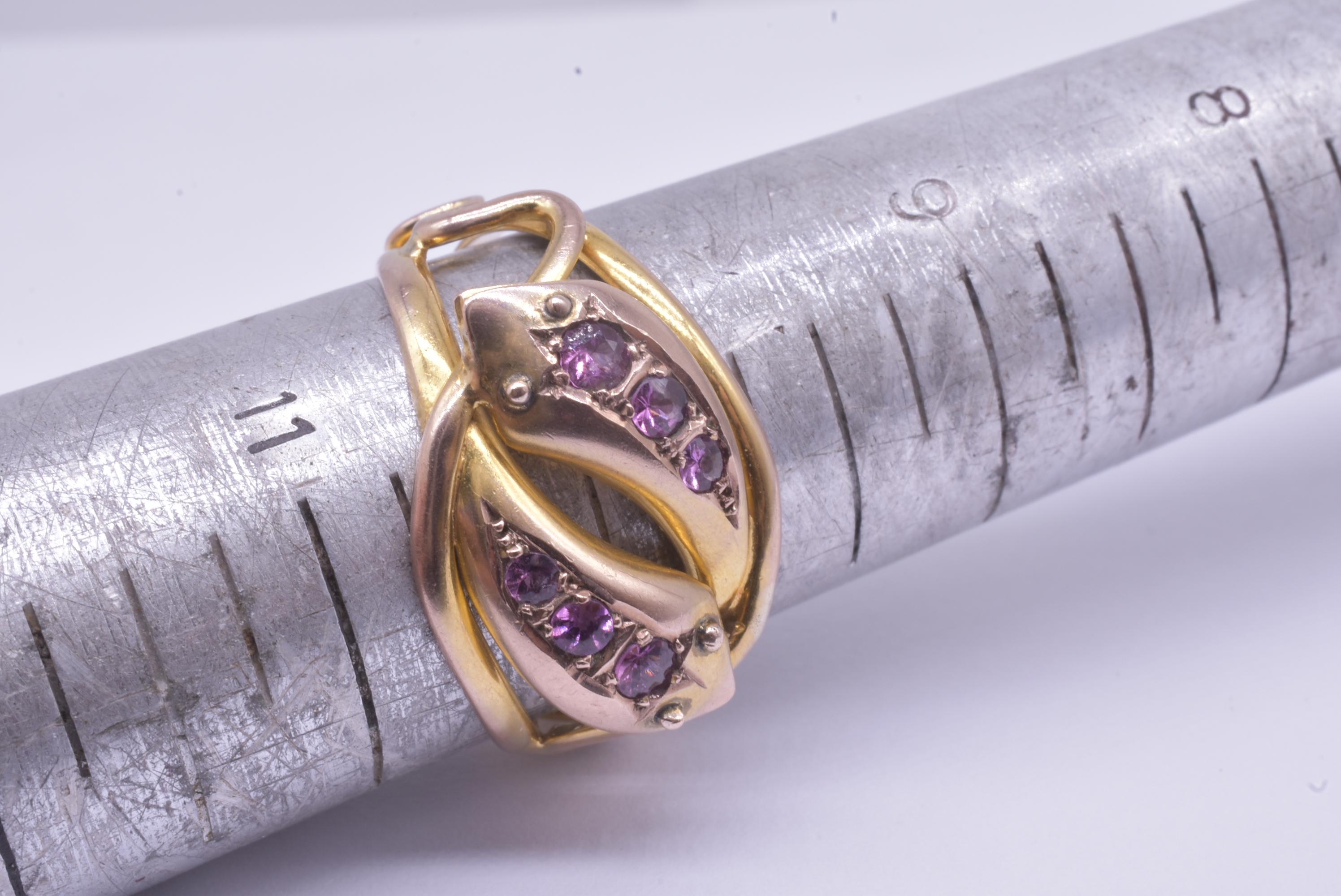 Hallmarked 1911 Chester 9K Double Snake Ring with 6 Pink Sapphire Gemstones 5