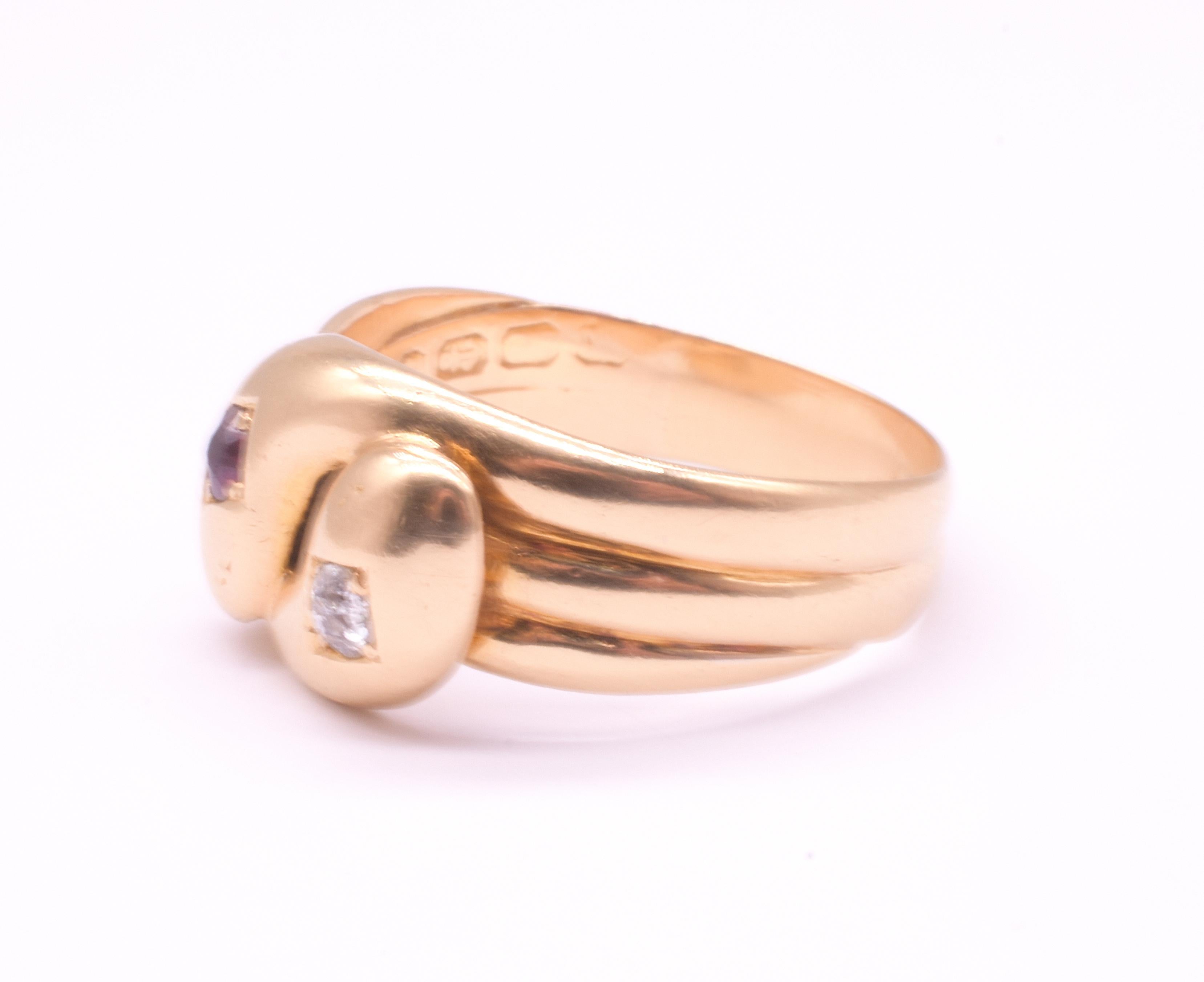 Anello a doppia testa di serpente con diamante e rubino, con marchio del 1918 e 18 carati In condizioni ottime in vendita a Baltimore, MD