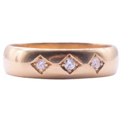 Hallmarked 1960 22K 3 Diamond Flush Mount Ring