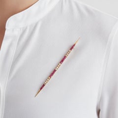 Hallmarked Antique 18kt yellow Gold Pin Brooch with Rubies & Diamonds