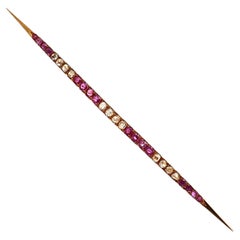Hallmarked Antique 18kt yellow Gold Pin Brooch with Rubies & Diamonds